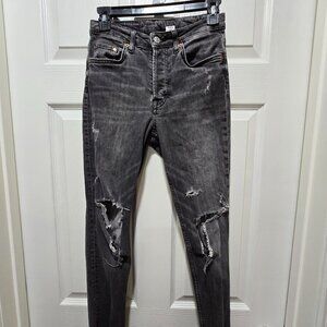 &Denim Jeans Womens Black Distressed Skinny Ankle High Waist 28